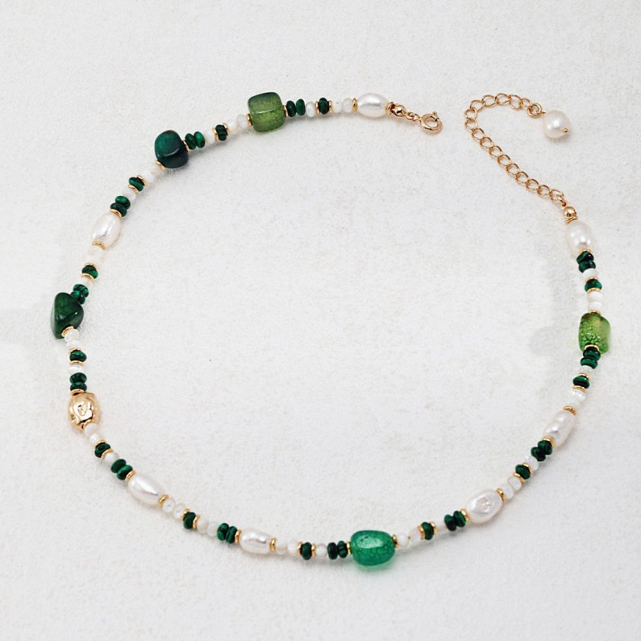 Ivy - Freshwater Pearl and Malachite Necklace - Pearlorious Jewellery