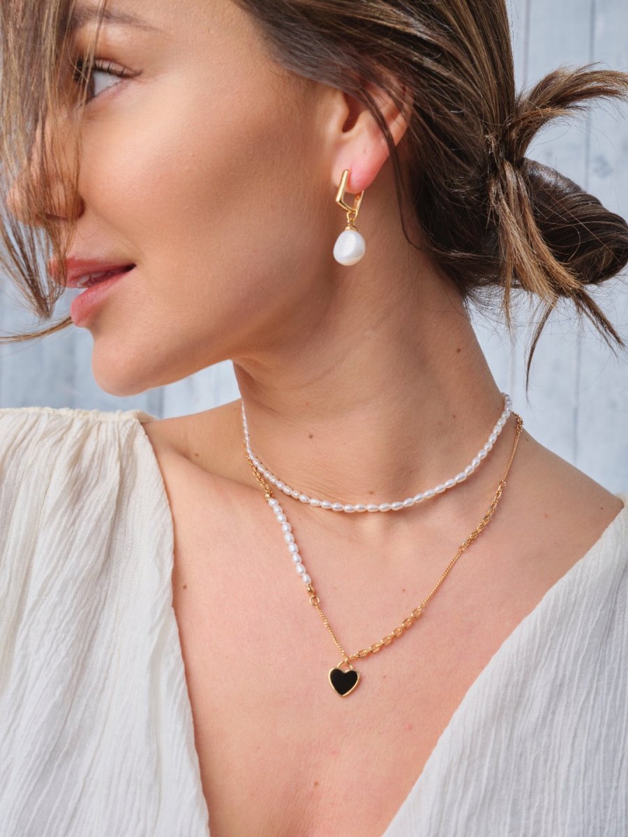 Angela - Love Heart Necklace Freshwater Pearl - Pearlorious Jewellery