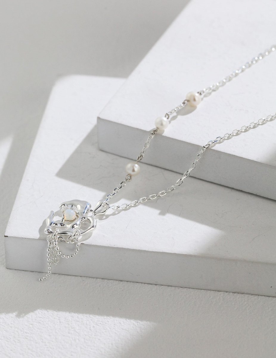 Annie - Love Heart Pendant with Opal Gemstone and Pearl Necklaces - Pearlorious Jewellery