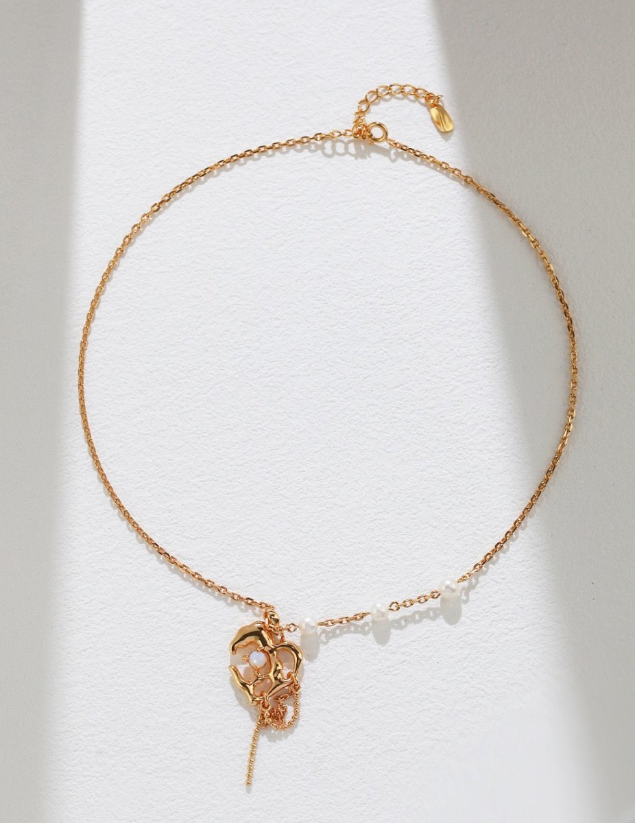 Annie - Love Heart Pendant with Opal Gemstone and Pearl Necklaces - Pearlorious Jewellery