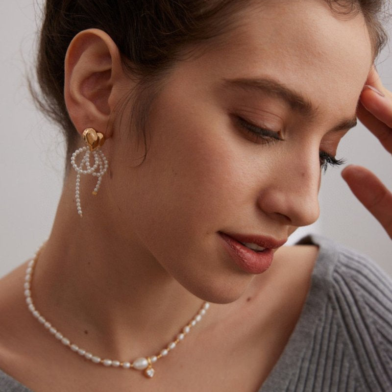 Ariel - Love Heart and Freshwater Pearl Earrings - Pearlorious Jewellery