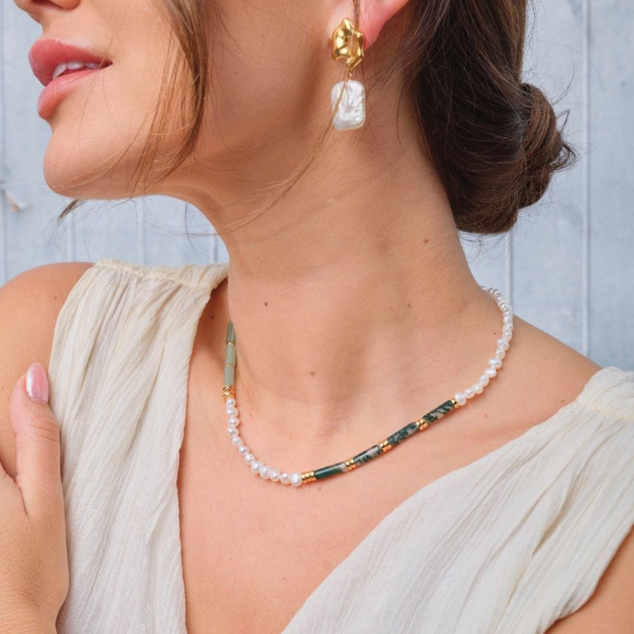 Arizona - Green Strawberry Quartz and Freshwater Pearl Necklace - Pearlorious Jewellery