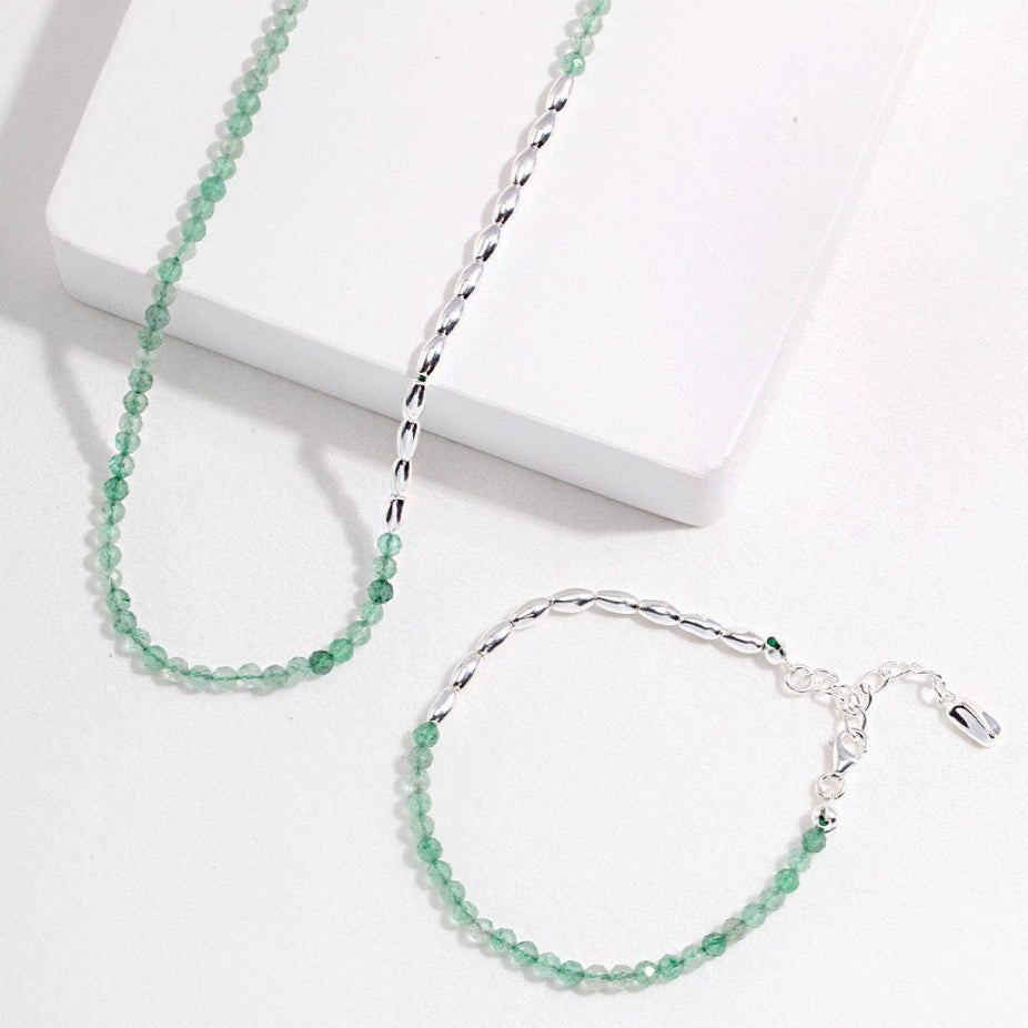 Arizona - Sterling Silver and Green Strawberry Quartz Neclace - Pearlorious Jewellery