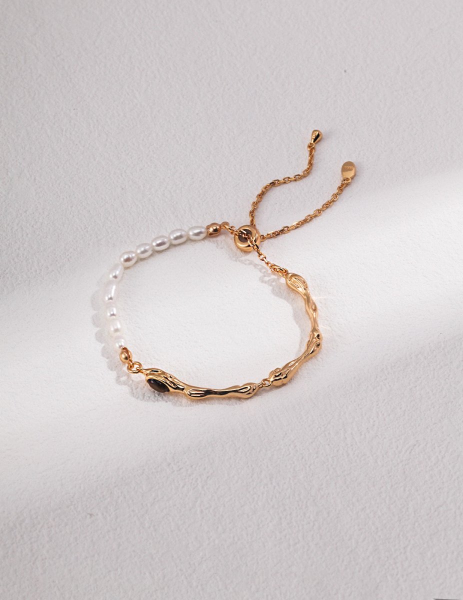 Ashley - Tiger Eye Stone and Pearl Bracelet - Pearlorious Jewellery