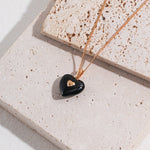 Aurelia - Black Glazed Love Heart Pendant Sterling Silver Necklace Instagram Style - Pearlorious Jewellery