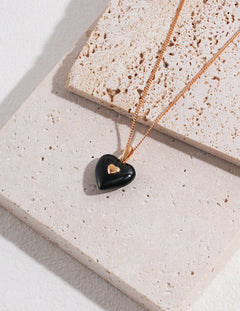 Aurelia - Black Glazed Love Heart Pendant Sterling Silver Necklace Instagram Style - Pearlorious Jewellery