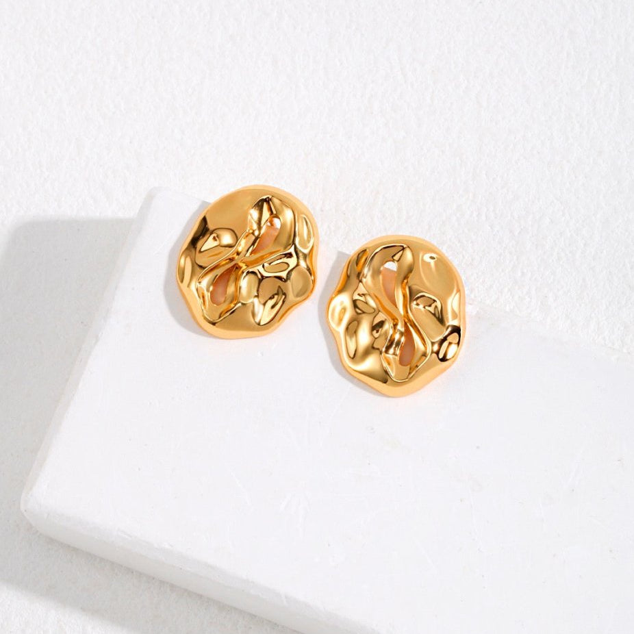 Bree - Cute and Simple Style Irregular Sterling Silver Button Earrings - Pearlorious Jewellery