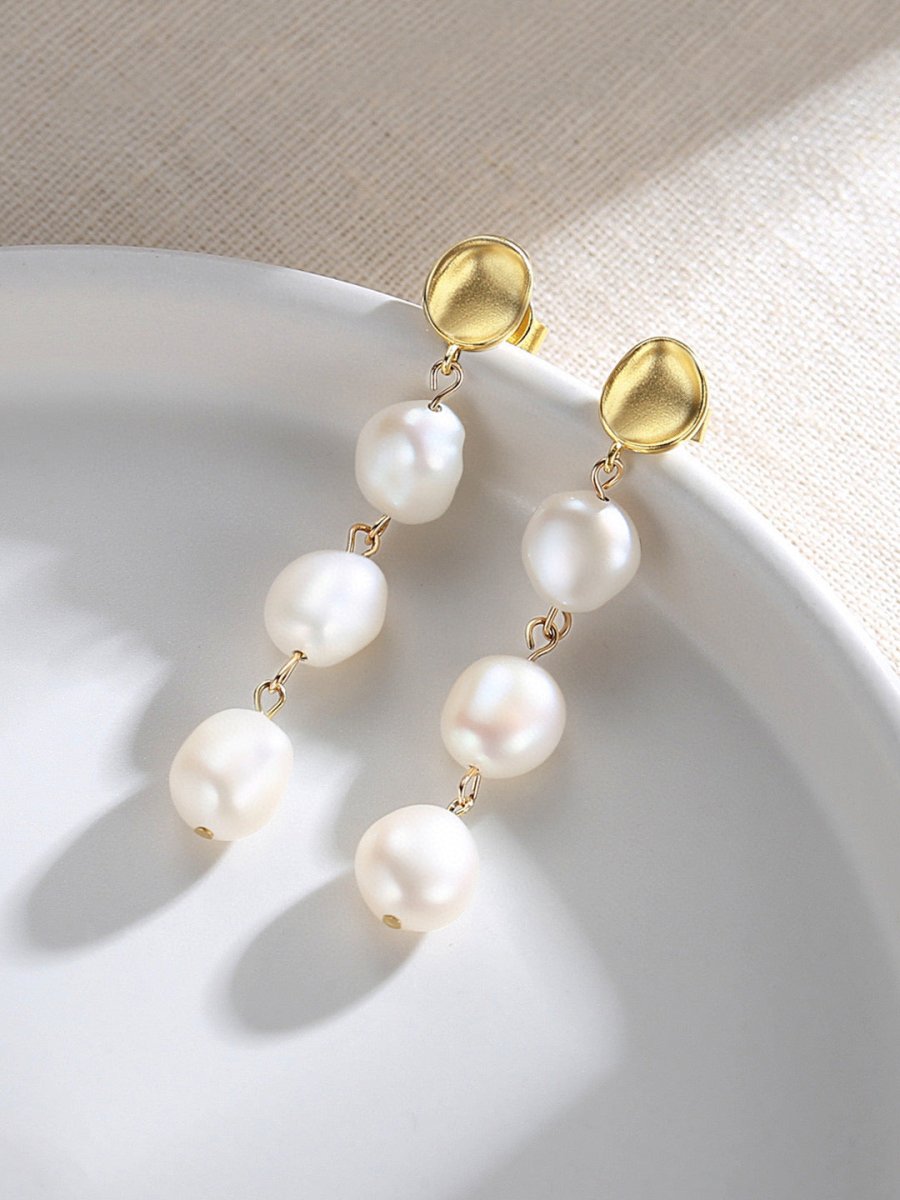 Brielle - Triple Freshwater Pearl Earrings - Pearlorious Jewellery