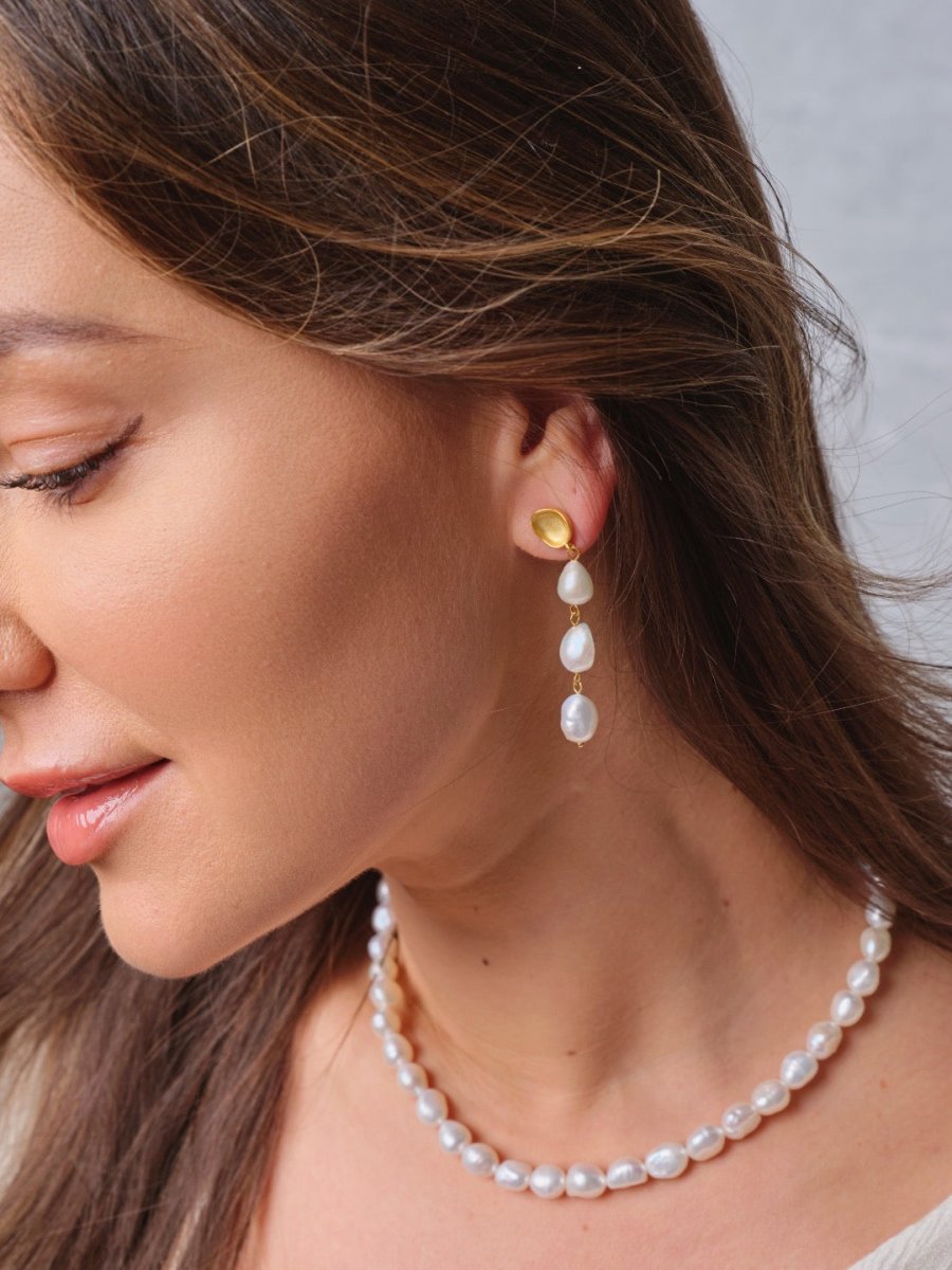 Brielle - Triple Freshwater Pearl Earrings - Pearlorious Jewellery
