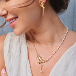 Camila - Butterfly Gemstone Pearl Necklace Made in Gold Vermeil Best Gift for Her - Pearlorious Jewellery