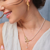 Camila - Butterfly Gemstone Pearl Necklace Made in Gold Vermeil Best Gift for Her - Pearlorious Jewellery