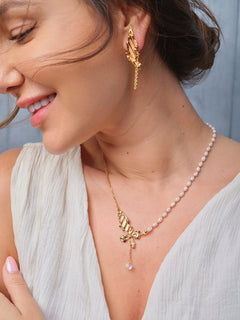 Camila - Butterfly Gemstone Pearl Necklace Made in Gold Vermeil Best Gift for Her - Pearlorious Jewellery