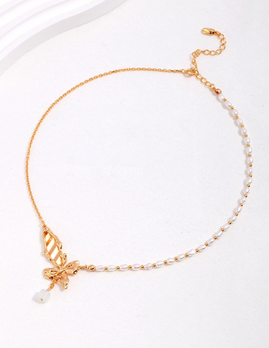 Camila - Butterfly Gemstone Pearl Necklace Made in Gold Vermeil Best Gift for Her - Pearlorious Jewellery