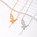 Camila - Butterfly Gemstone Pearl Necklace Made in Gold Vermeil Best Gift for Her - Pearlorious Jewellery