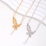 Camila - Butterfly Gemstone Pearl Necklace Made in Gold Vermeil Best Gift for Her - Pearlorious Jewellery