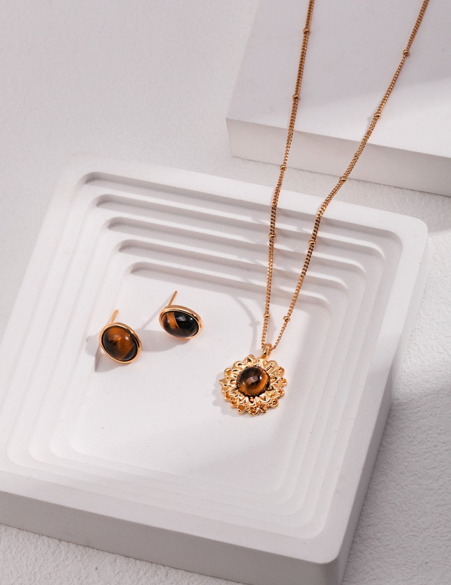 Catalina - Sterling Silver and Tiger Eye Pendant Necklace - Pearlorious Jewellery