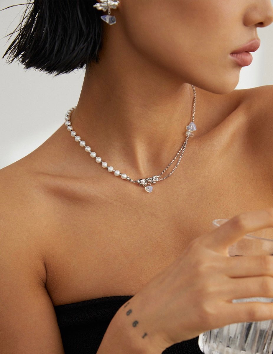 Clara - Delicate Pearl and Opal Gemstone Necklace - Pearlorious Jewellery