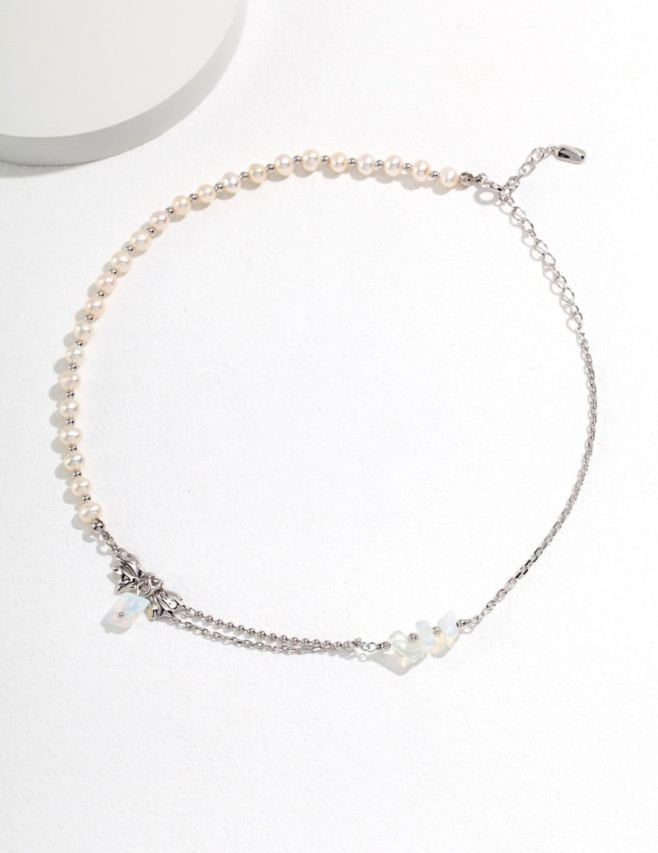 Clara - Delicate Pearl and Opal Gemstone Necklace - Pearlorious Jewellery