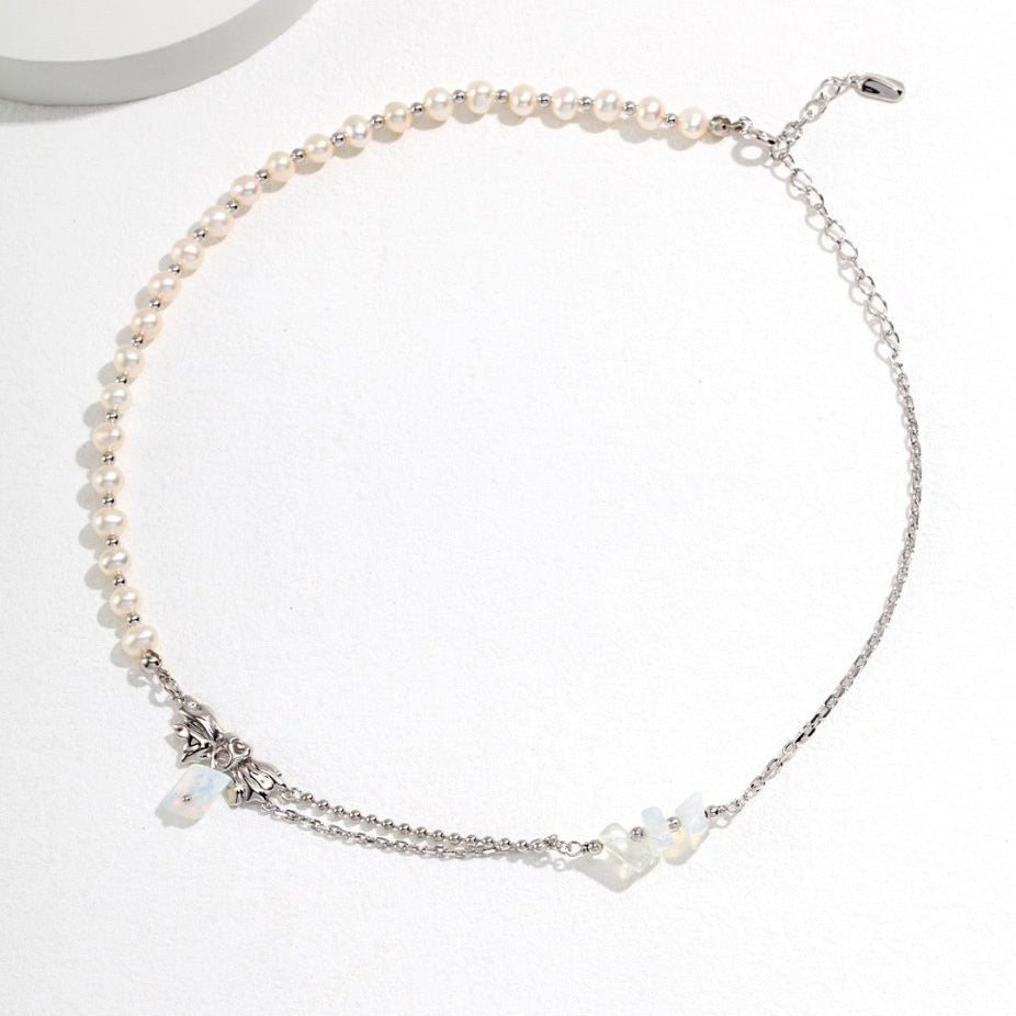 Clara - Delicate Pearl and Opal Gemstone Necklace - Pearlorious Jewellery