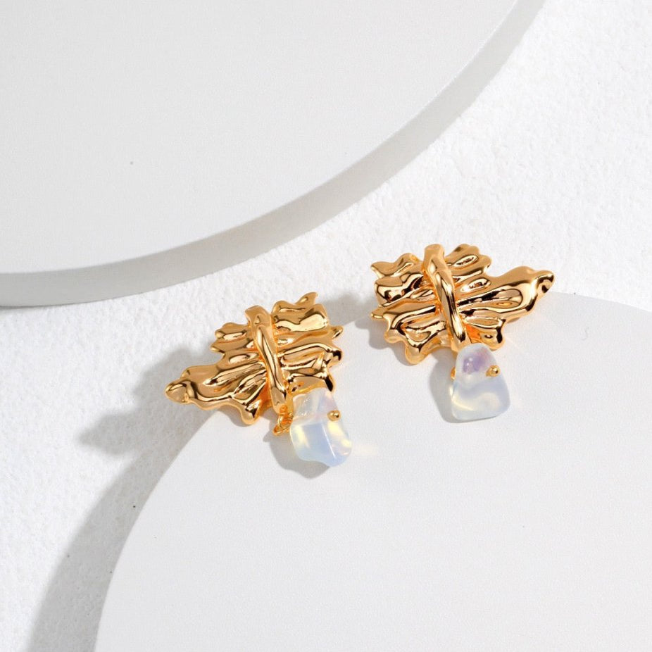 Clara - Irregular Winkle with Opal Gemstones Earrings - Pearlorious Jewellery