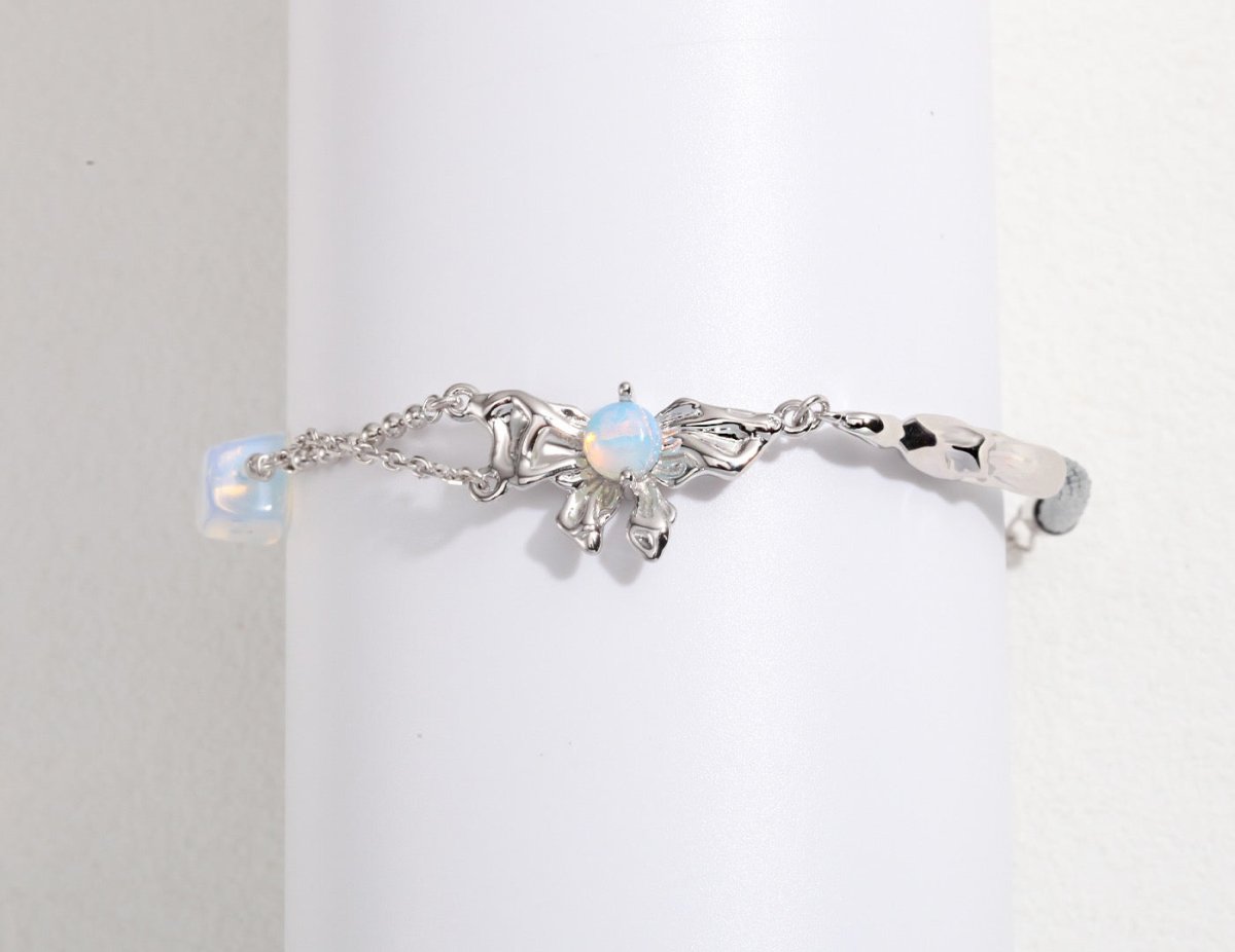 Clara - Silver Bow and Opal Bracelet - Pearlorious Jewellery