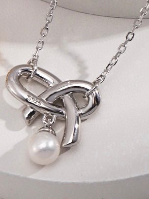Cynthia - Sterling Silver and Freshwater Pearl Heart Bow Necklace - Pearlorious Jewellery