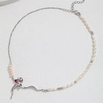 Delilah - Freshwater pearl necklace - cute bow with pink gemstones - Pearlorious Jewellery