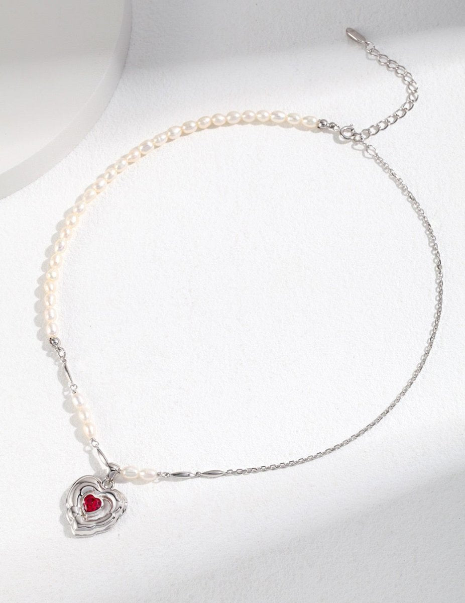 Dolly - Love Heart Balloon Necklace Sterling Silver and Freshwater Pearl - Pearlorious Jewellery