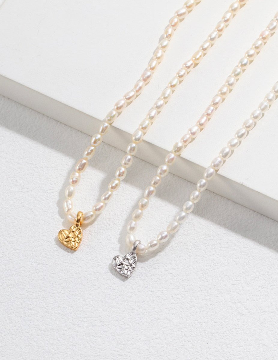 Elena - Freshwater Pearl Necklace with Heart Pendant - Pearlorious Jewellery
