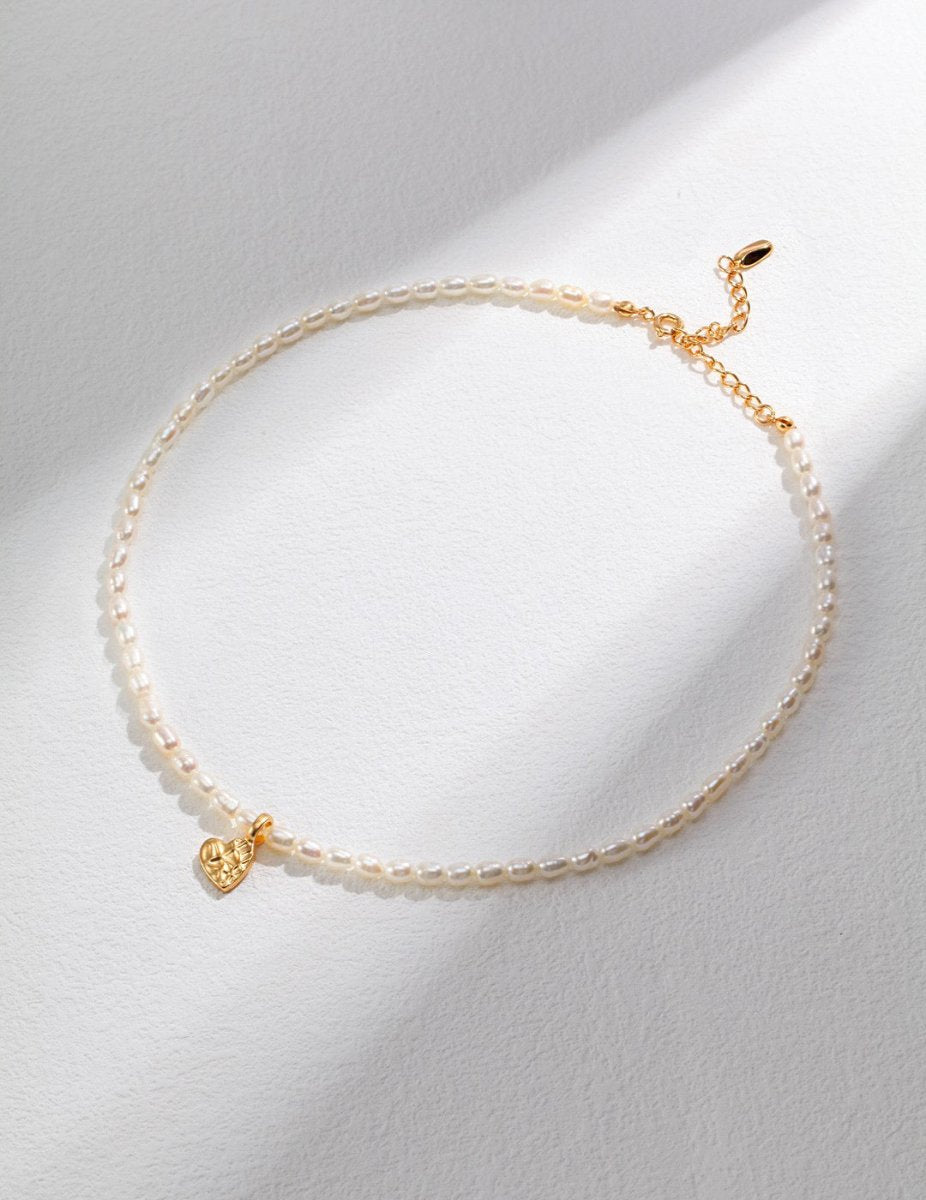 Elena - Freshwater Pearl Necklace with Heart Pendant - Pearlorious Jewellery