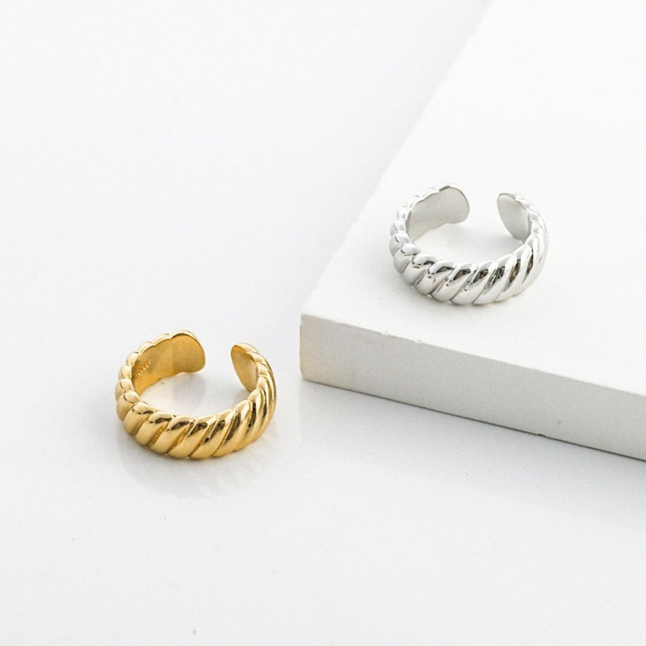 Elena - Gold Vermeil Twist Rings Croissant Rings - Pearlorious Jewellery