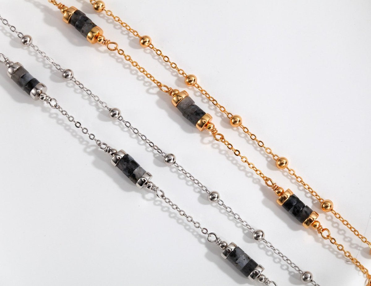 Elena - Good Luck Bracelet Sterling Silver with Black Labradorite Natural Crystal Bracelet - Pearlorious Jewellery