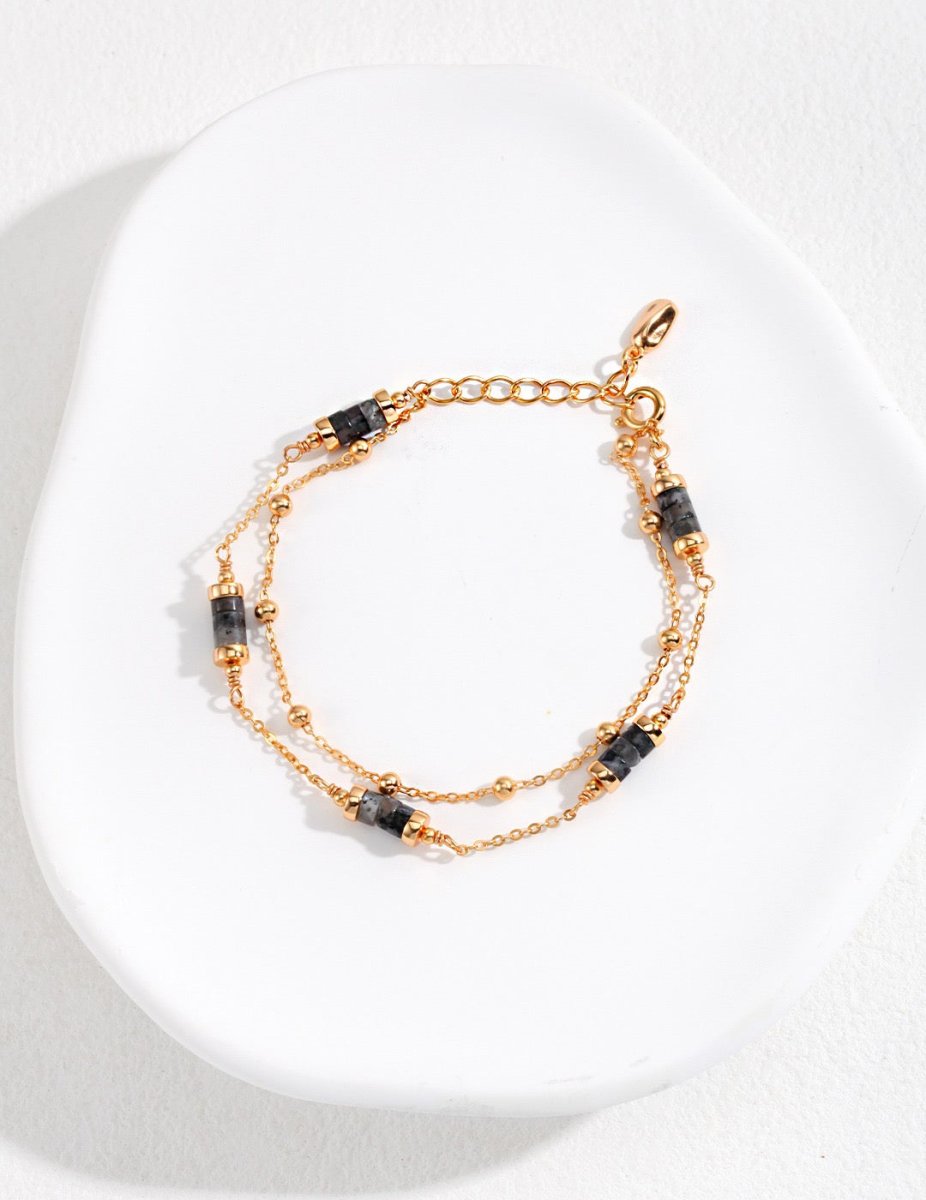 Elena - Good Luck Bracelet Sterling Silver with Black Labradorite Natural Crystal Bracelet - Pearlorious Jewellery
