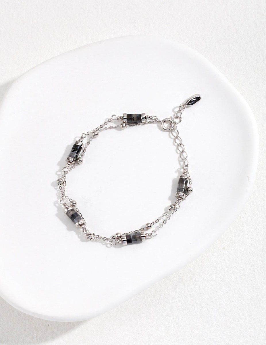 Elena - Good Luck Bracelet Sterling Silver with Black Labradorite Natural Crystal Bracelet - Pearlorious Jewellery