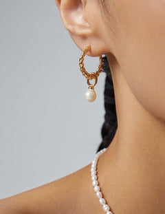 Elena - Twisted Pearl Hoop Earrings - Pearlorious Jewellery