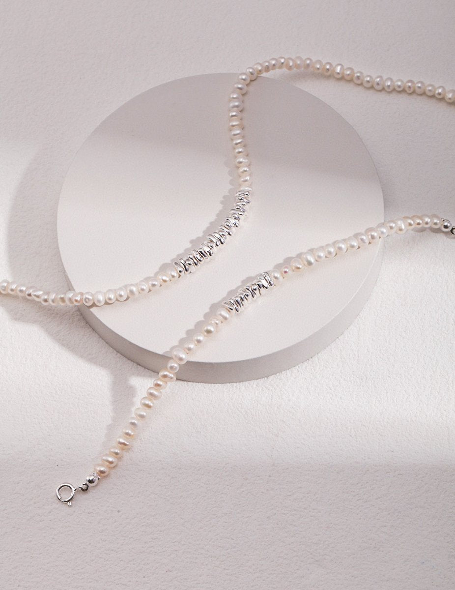 Elisa -Irregular Freshwater Pearl and Sterling Silver Beads Necklace - Pearlorious Jewellery