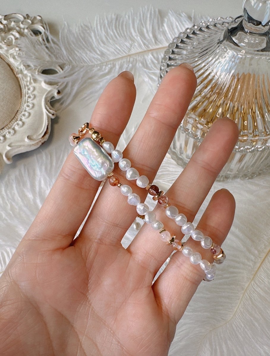 Eloise - Pearl Necklace with Strawberry Quartz - Pearlorious Jewellery