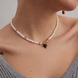 Evie - Heart Charm Pearl Necklace - Pearlorious Jewellery