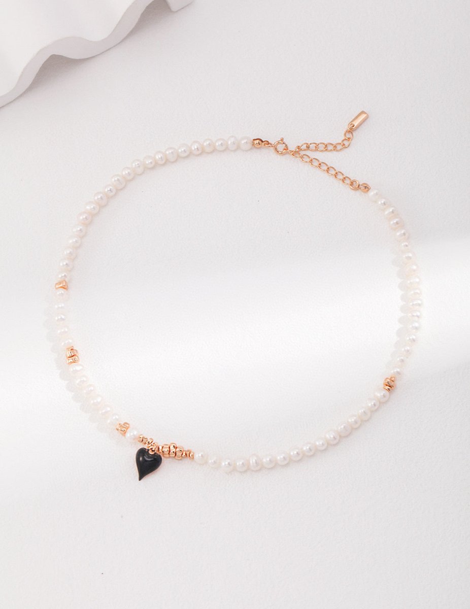 Evie - Heart Charm Pearl Necklace - Pearlorious Jewellery