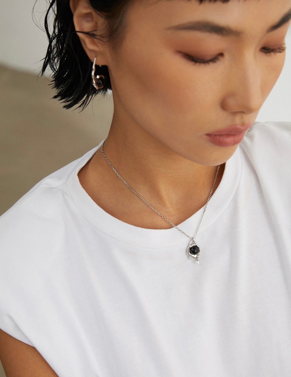 Hannah - Opal Crystal and Black Obsidian Crystal Necklace - Pearlorious Jewellery