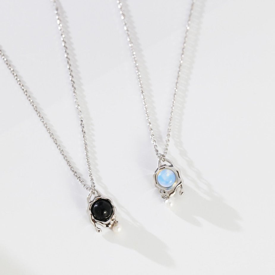 Hannah - Opal Crystal and Black Obsidian Crystal Necklace - Pearlorious Jewellery