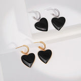 Hazel - Love Finds You - Black Love Heart Oil Spot Glaze Geomitric Earrings - Pearlorious Jewellery