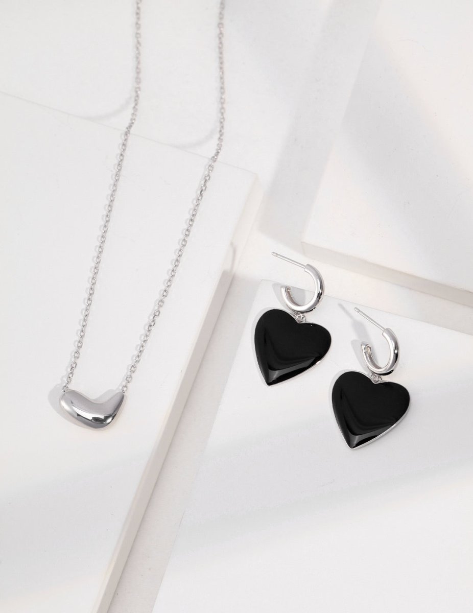 Hazel - Love Finds You - Black Love Heart Oil Spot Glaze Geomitric Earrings - Pearlorious Jewellery