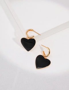 Hazel - Love Finds You - Black Love Heart Oil Spot Glaze Geomitric Earrings - Pearlorious Jewellery