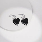 Hazel - Love Finds You - Black Love Heart Oil Spot Glaze Geomitric Earrings - Pearlorious Jewellery
