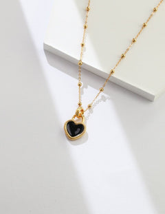 Hazel - Never in Love - Black Love Heart Pendant with Gold Vermeil Sterling Silver Necklace - Pearlorious Jewellery
