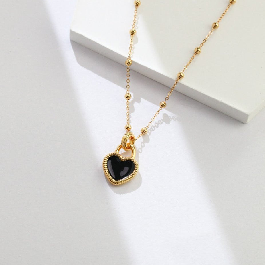 Hazel - Never in Love - Black Love Heart Pendant with Gold Vermeil Sterling Silver Necklace - Pearlorious Jewellery