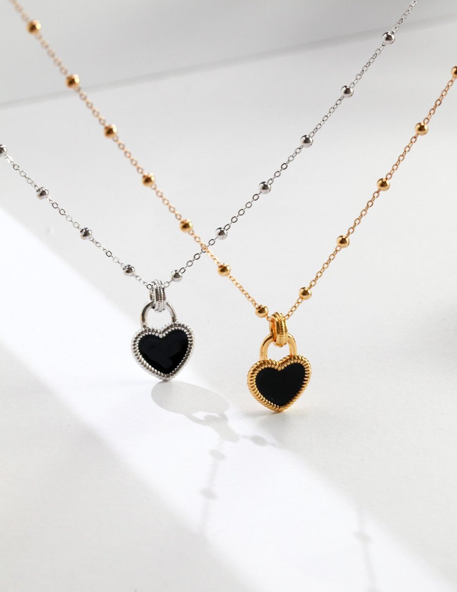 Hazel - Never in Love - Black Love Heart Pendant with Gold Vermeil Sterling Silver Necklace - Pearlorious Jewellery