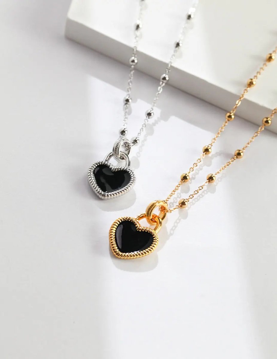 Hazel - Never in Love - Black Love Heart Pendant with Gold Vermeil Sterling Silver Necklace - Pearlorious Jewellery