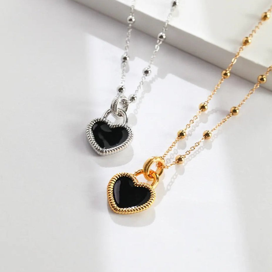 Hazel - Never in Love - Black Love Heart Pendant with Gold Vermeil Sterling Silver Necklace - Pearlorious Jewellery